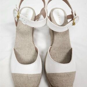 New Womens Cole Haan Cloudfeel Espadrille Wedge II White Linen Heels Size 7.5 B